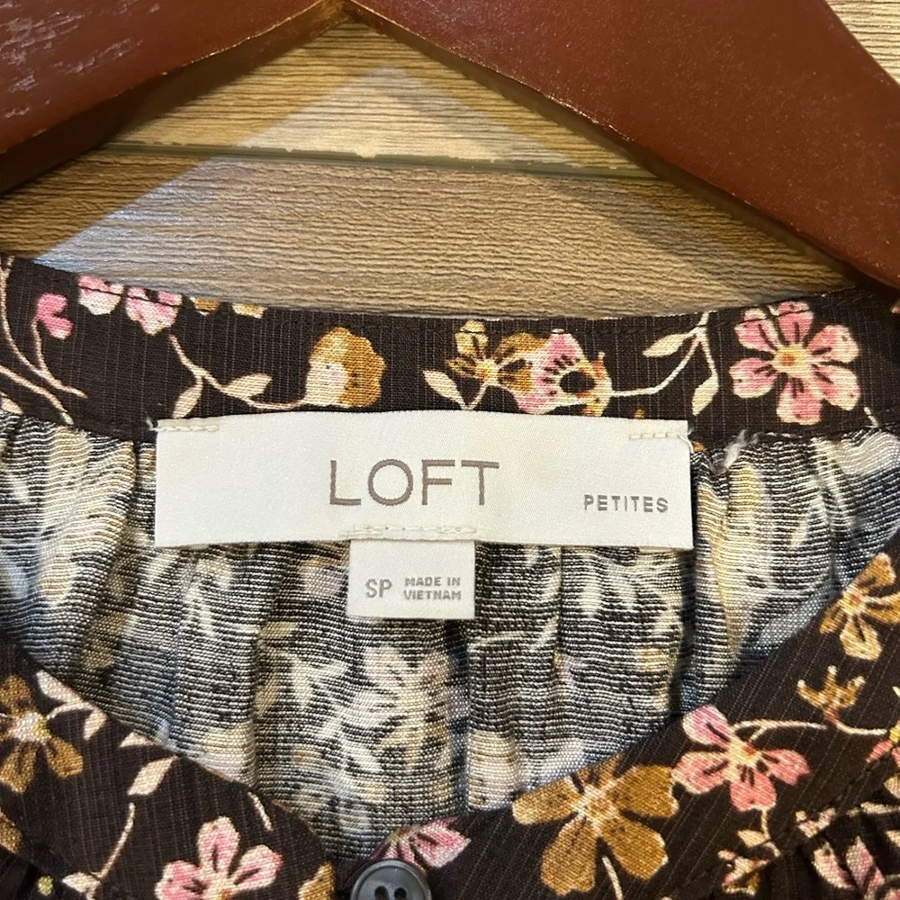 LOFT Black Floral Long-Sleeve Blouse